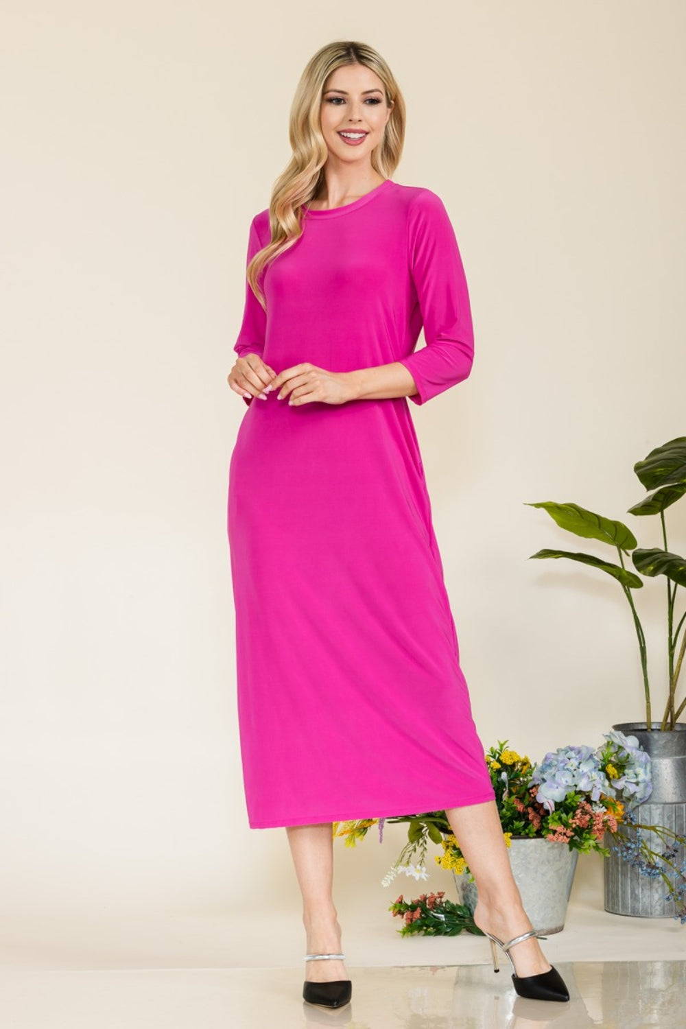Celeste Full Size Round Neck Midi Dress - AllIn Computer