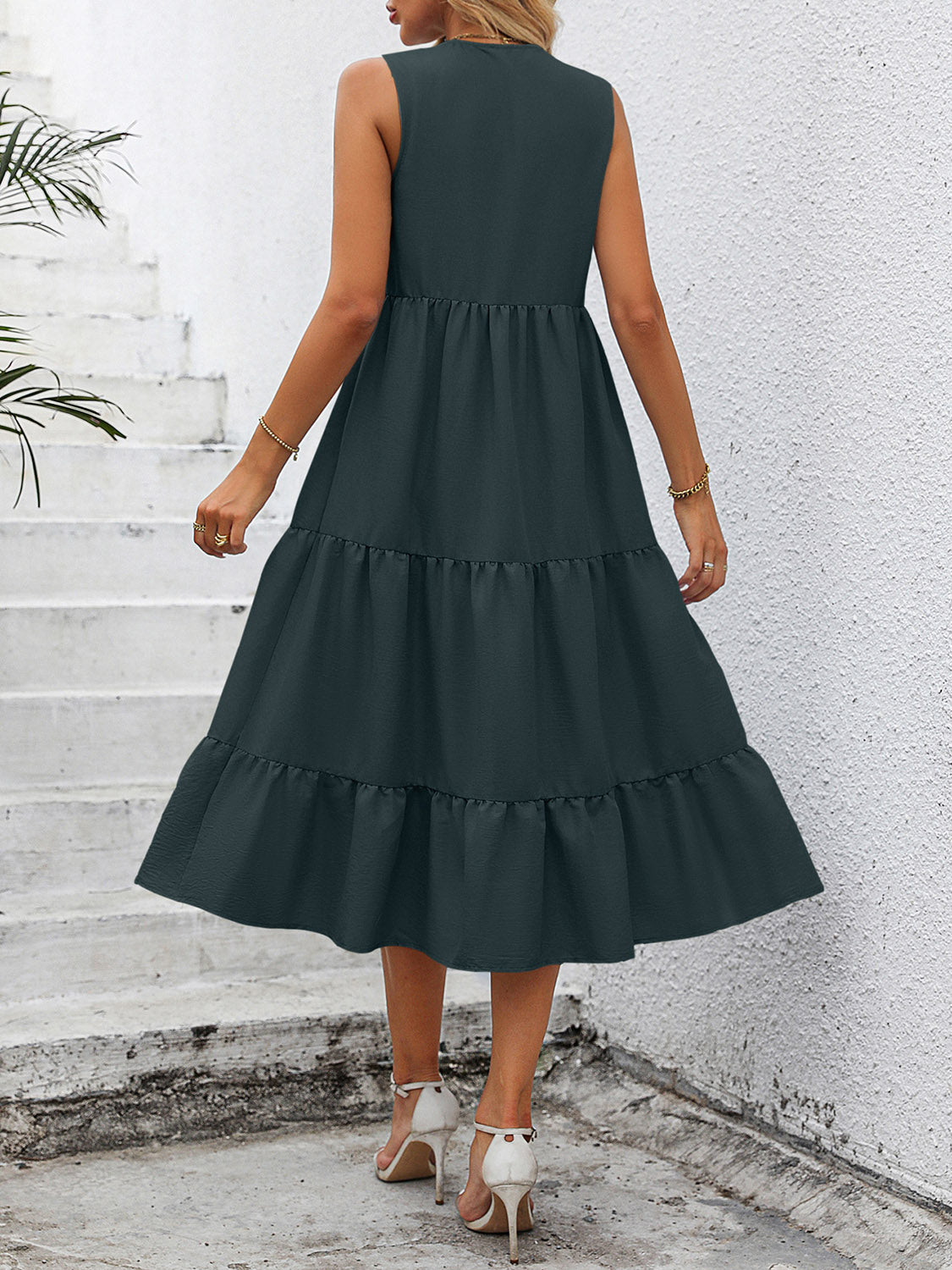 V-Neck Sleeveless Tiered Dress - AllIn Computer
