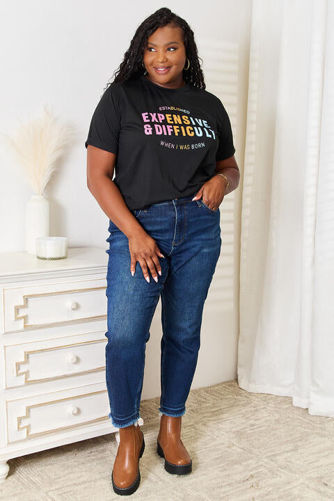 Simply Love Slogan Graphic Cuffed Sleeve T-Shirt - AllIn Computer