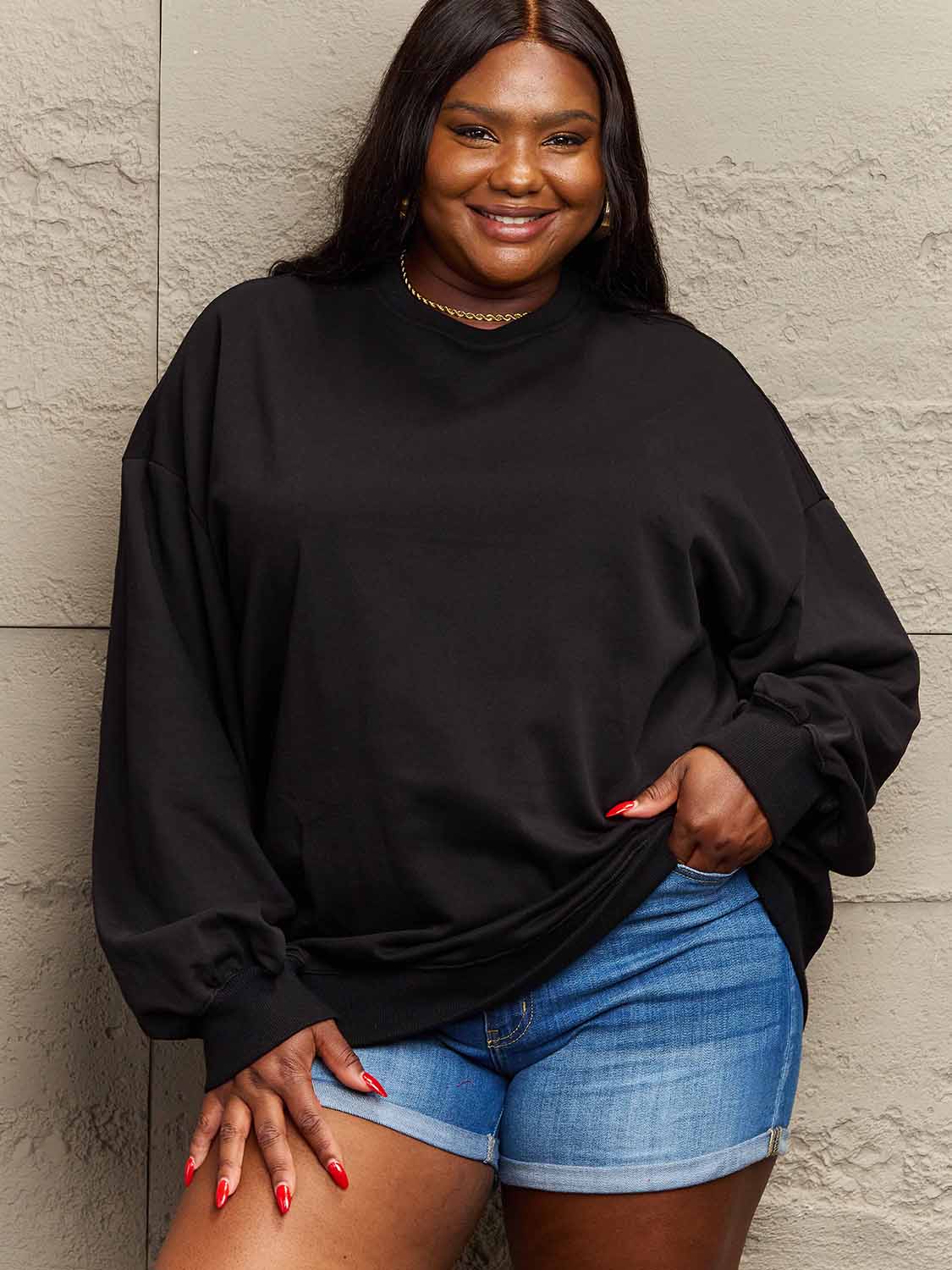 Simply Love Full Size Dropped Shoulder Sweatshirt - AllIn Computer
