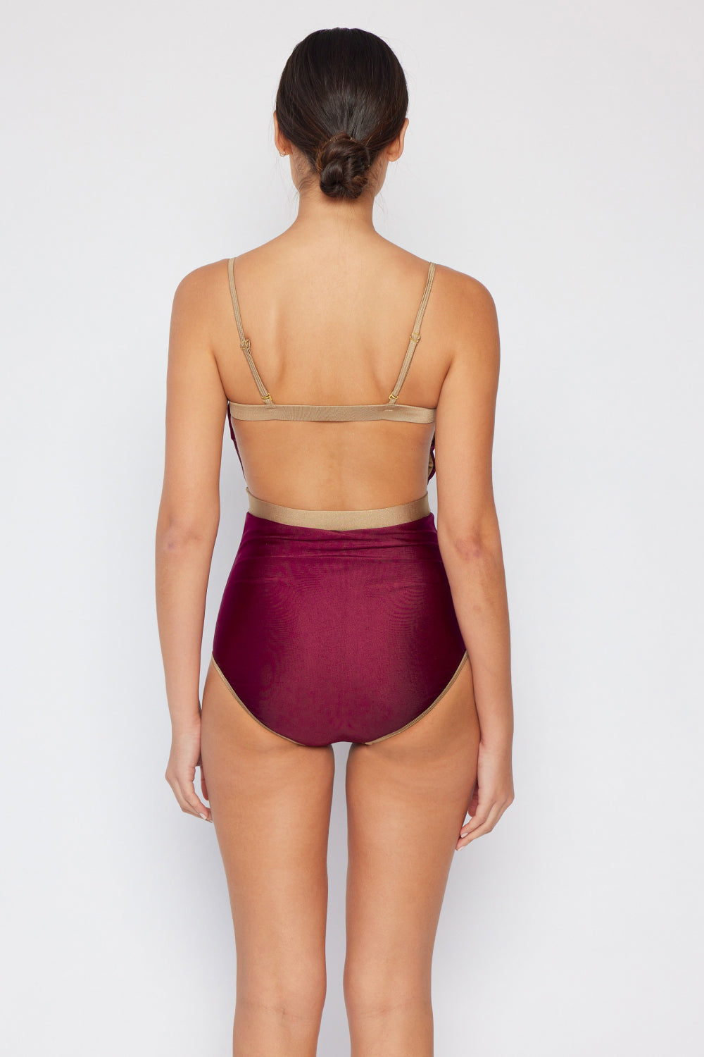 Marina West Swim Wave Break Contrast Trim One-Piece in Wine - AllIn Computer