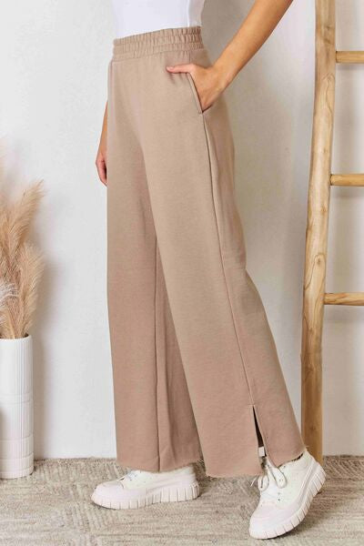 RISEN Wide Waistband Slit Wide-Leg Pants - AllIn Computer