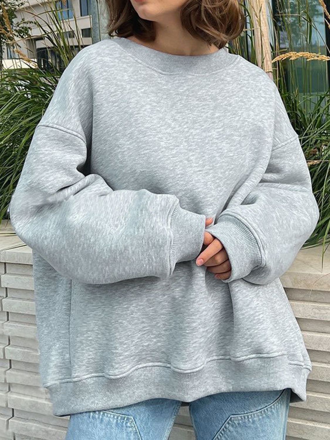 Oversize Round Neck Dropped Shoulder Sweatshirt - AllIn Computer