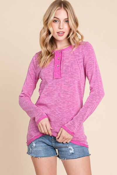 Reborn J Contrast Trim Half Button Long Sleeve T-Shirt - AllIn Computer