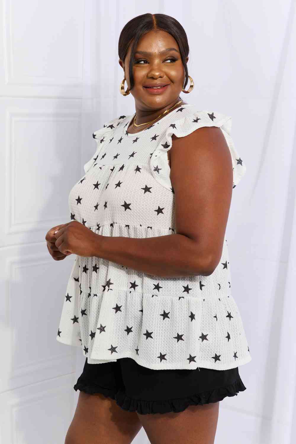 Heimish Shine Bright Full Size Butterfly Sleeve Star Print Top - AllIn Computer