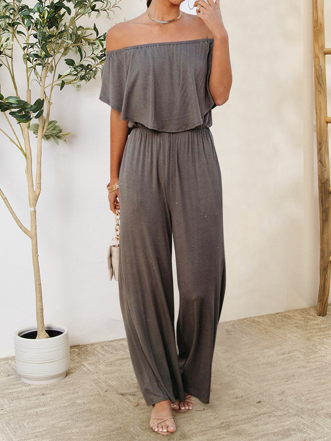Ruffled Off-Shoulder Jumpsuit - AllIn Computer