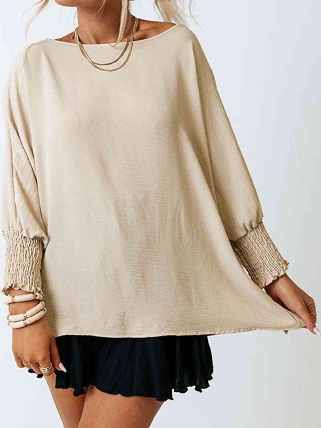 Boat Neck Three-Quarter Sleeve Blouse - AllIn Computer