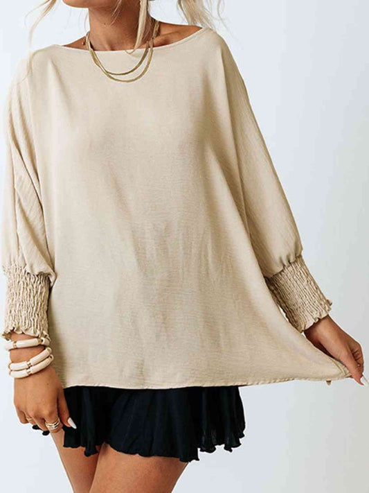 Boat Neck Three-Quarter Sleeve Blouse - AllIn Computer