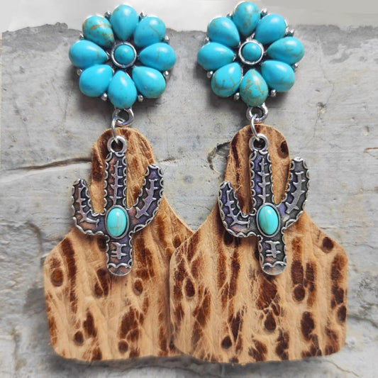 Turquoise Cactus Dangle Earrings - AllIn Computer