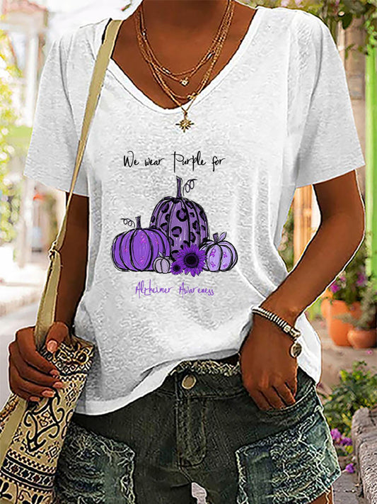 Full Size Pumpkin Graphic V-Neck T-Shirt - AllIn Computer
