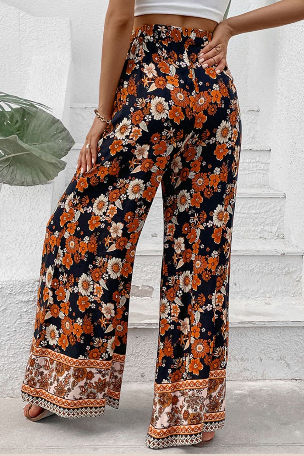Floral Wide Leg Pants with Pockets - AllIn Computer