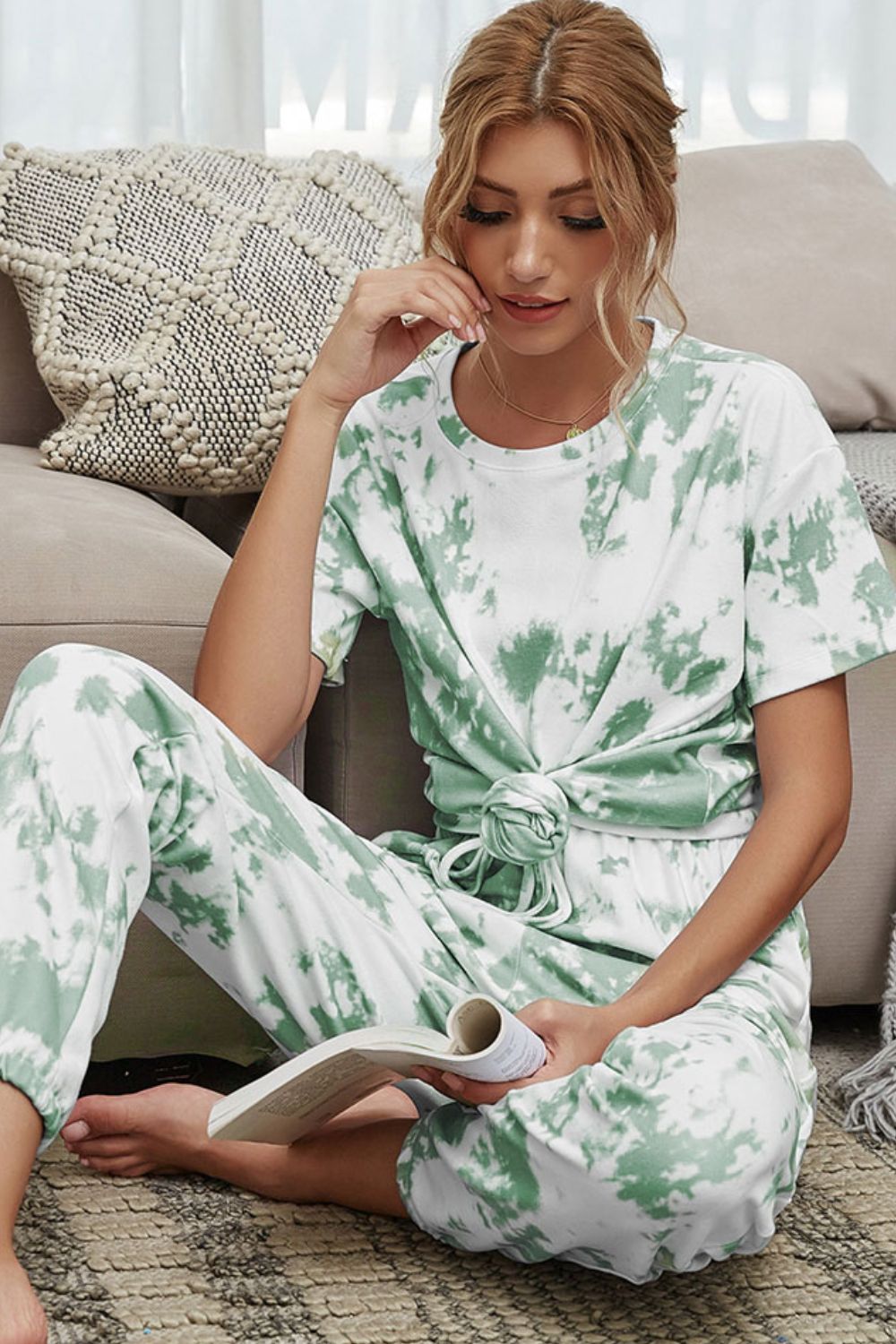 Tie-Dye Tee and Drawstring Waist Joggers Lounge Set - AllIn Computer