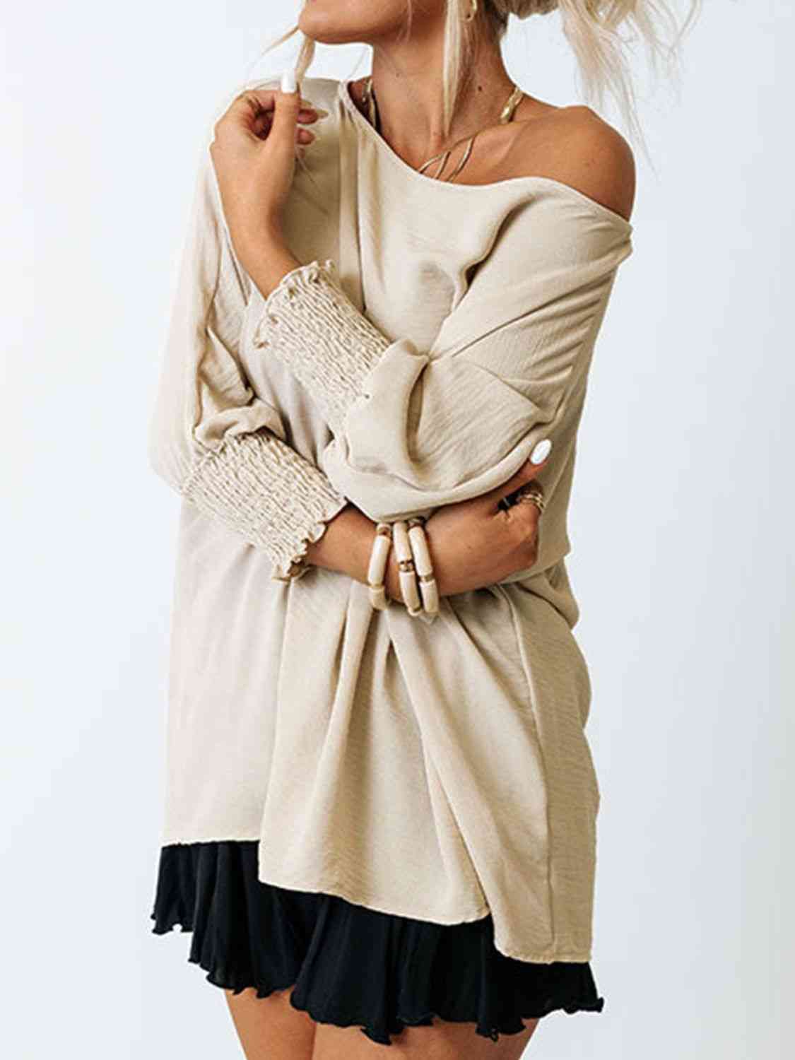 Boat Neck Three-Quarter Sleeve Blouse - AllIn Computer