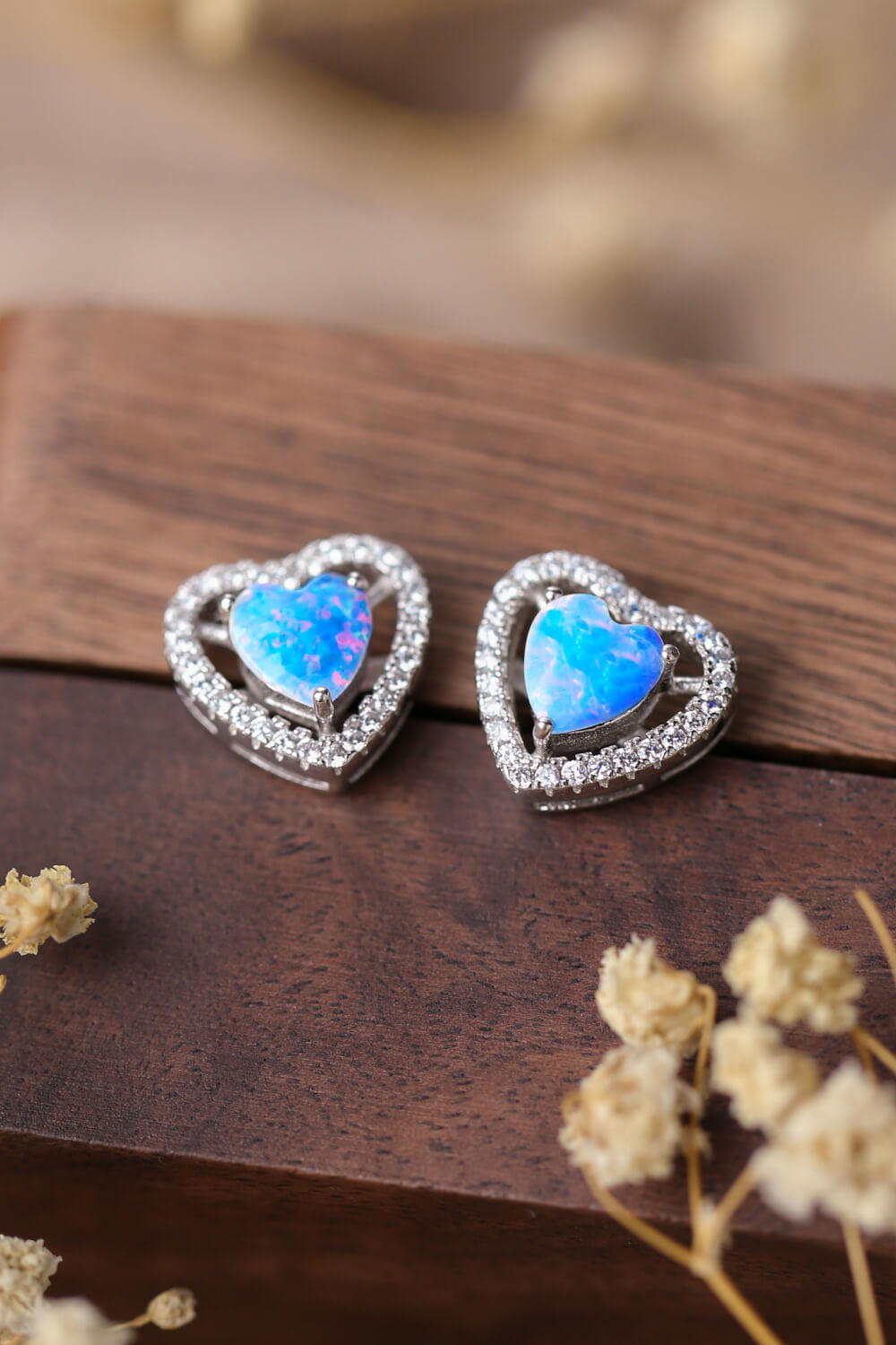 925 Sterling Silver Opal Heart Stud Earrings - AllIn Computer
