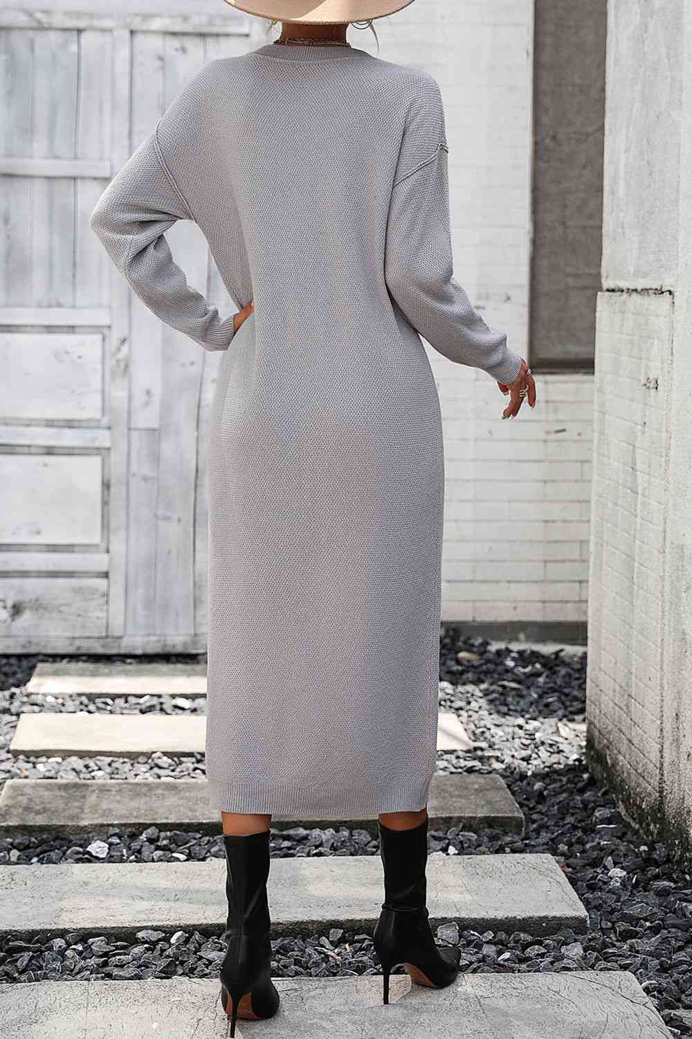 Notched Neck Dropped Shoulder Button-Down Midi Dress - AllIn Computer