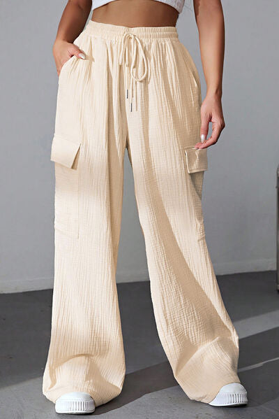 Drawstring Pocketed Wide Leg Pants - AllIn Computer