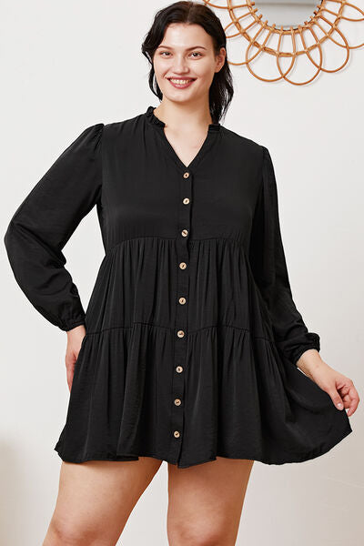 Ruffled Button Up Long Sleeve Tiered Shirt - AllIn Computer