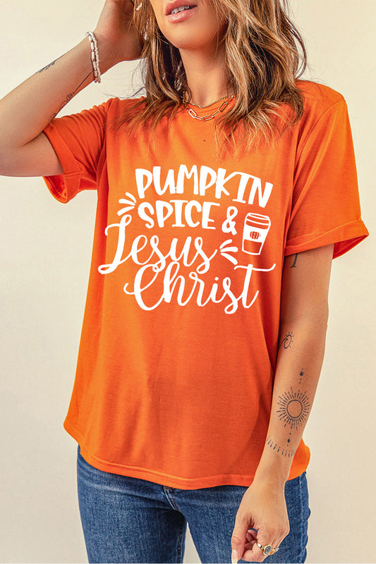 Round Neck Short Sleeve PUMPKIN SPICE JESUS CHRIST T-Shirt - AllIn Computer