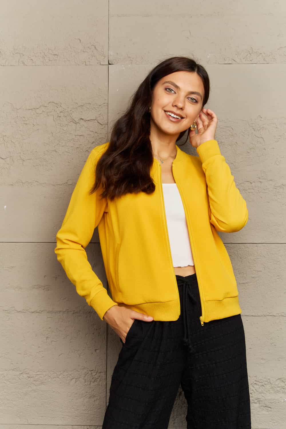 Ninexis Full Size Round Neck Long Sleeve Jacket - AllIn Computer