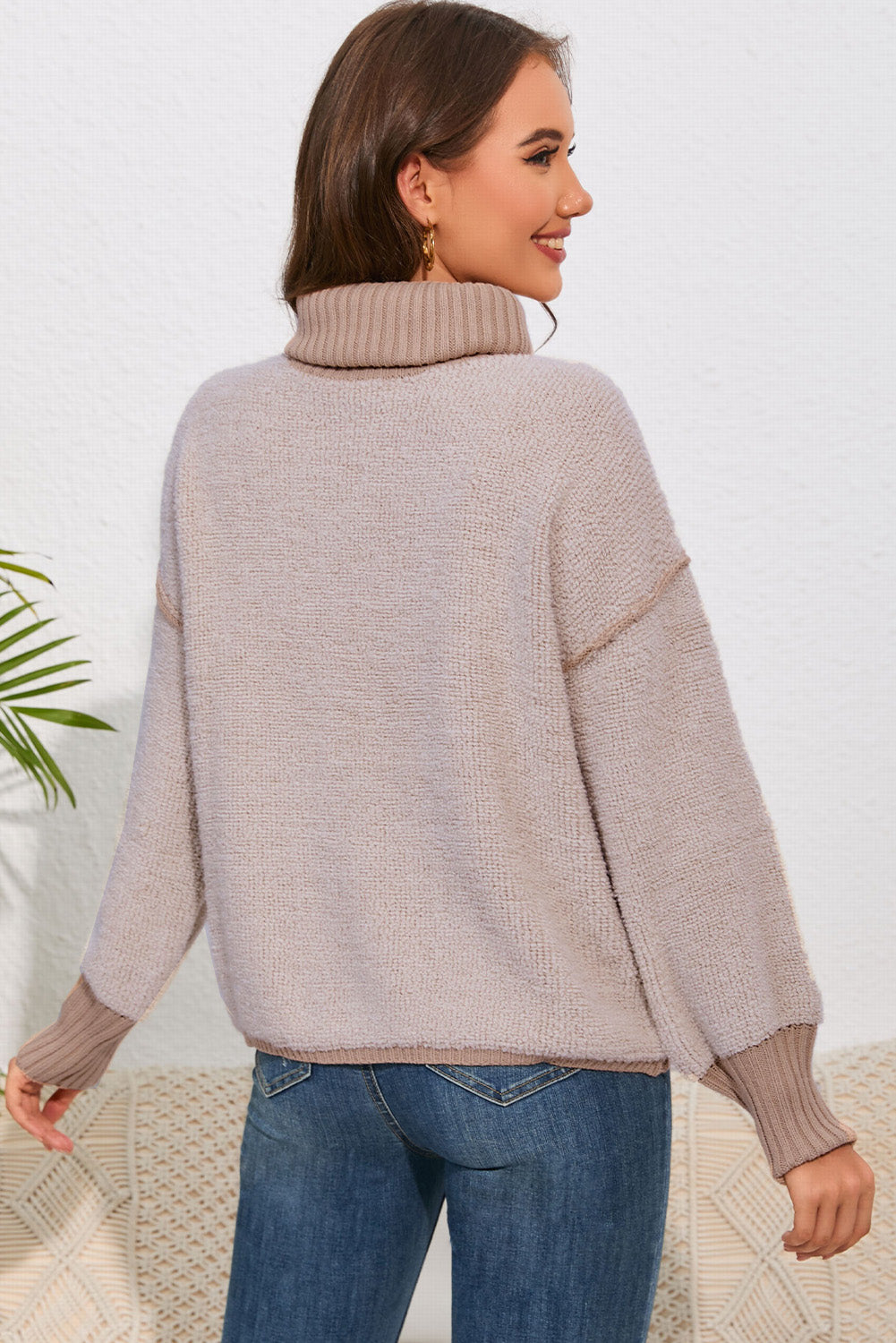 Turtle Neck Dropped Shoulder Sweater - AllIn Computer