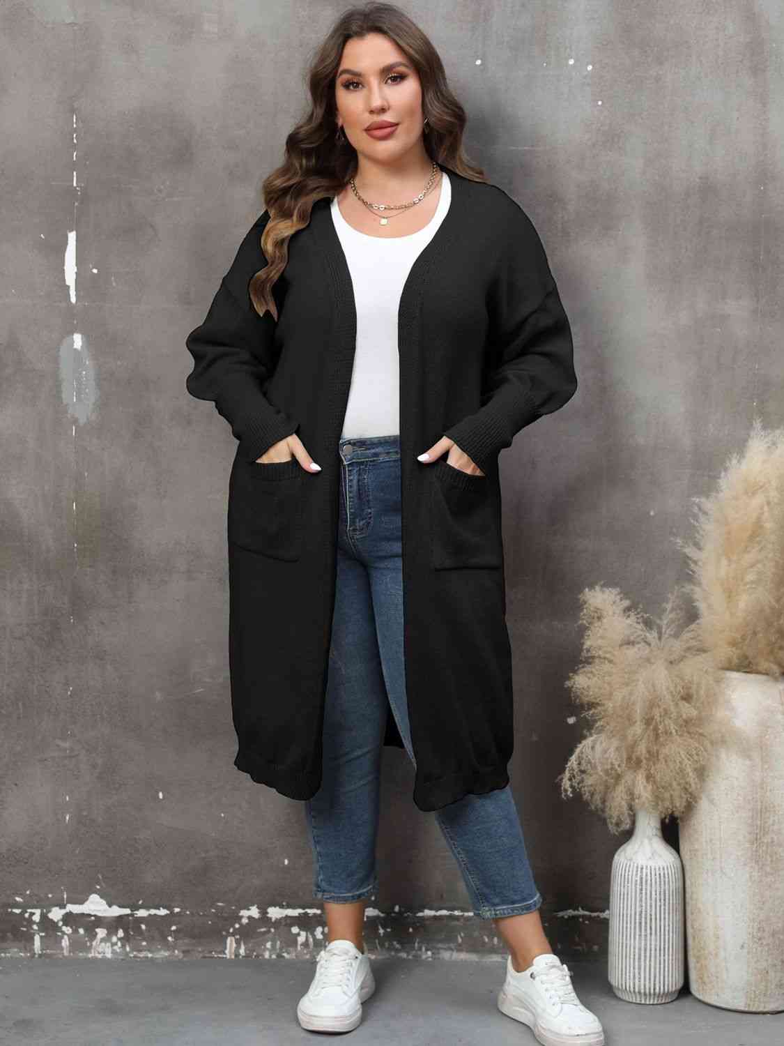 Plus Size Long Sleeve Pocketed Cardigan - AllIn Computer