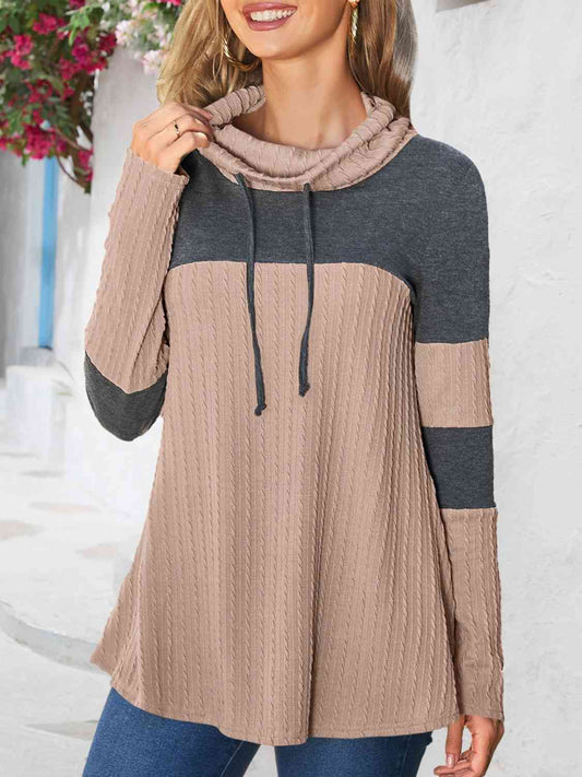 Contrast Drawstring Long Sleeve Top - AllIn Computer