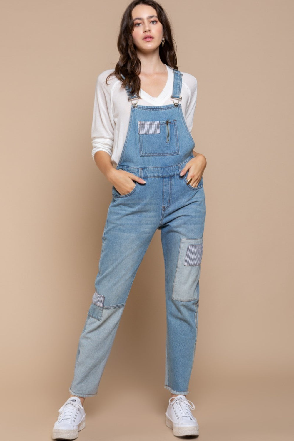 POL Front Chest Zipper Slim Leg Denim Overalls - AllIn Computer