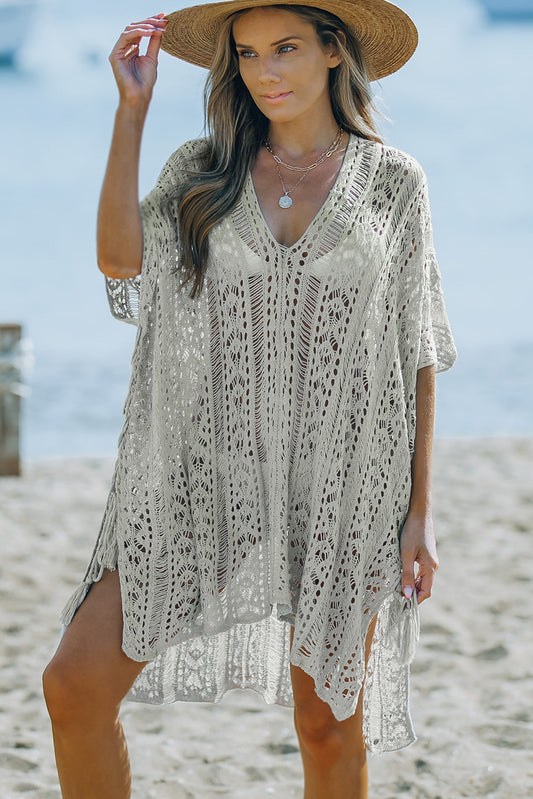 Openwork V-Neck Slit Cover Up - AllIn Computer