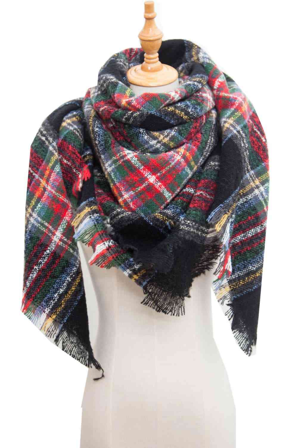 Plaid Raw Hem Polyester Scarf - AllIn Computer