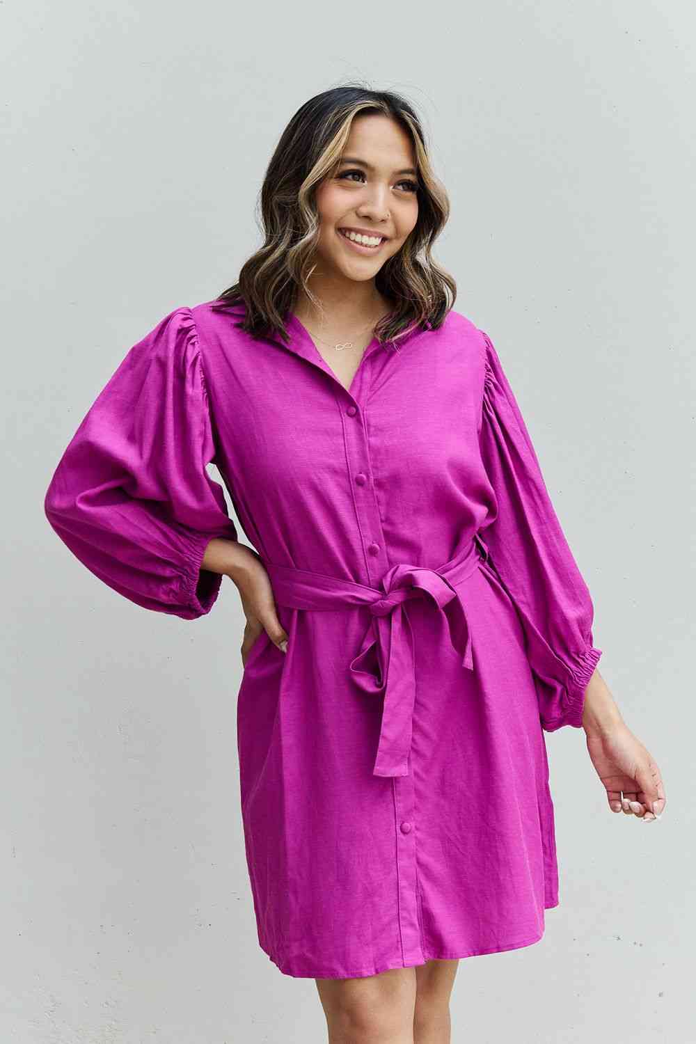 Jade By Jane Hello Darling Full Size Half Sleeve Belted Mini Dress in Magenta - AllIn Computer
