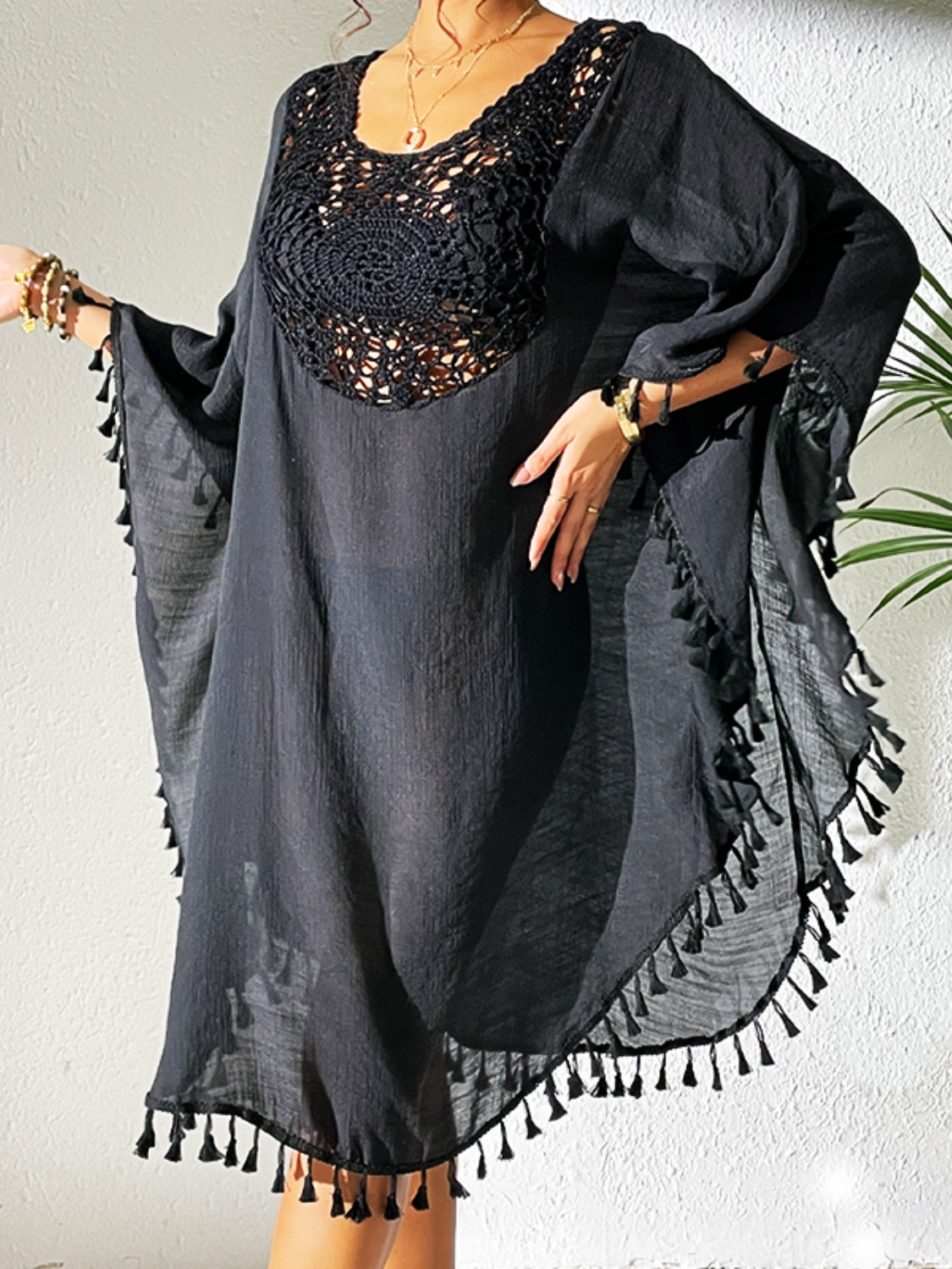 Tassel Cutout Scoop Neck Cover-Up Dress - AllIn Computer