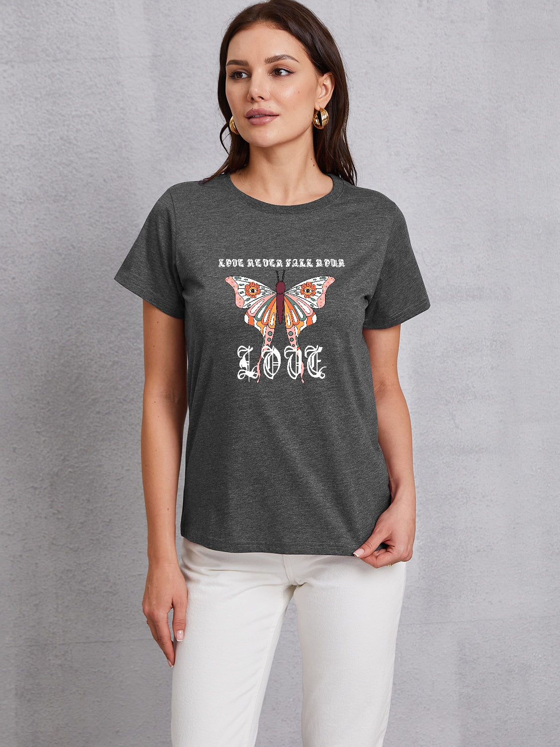 Butterfly Round Neck Short Sleeve T-Shirt - AllIn Computer