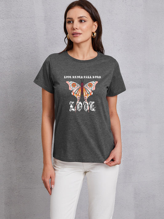 Butterfly Round Neck Short Sleeve T-Shirt - AllIn Computer