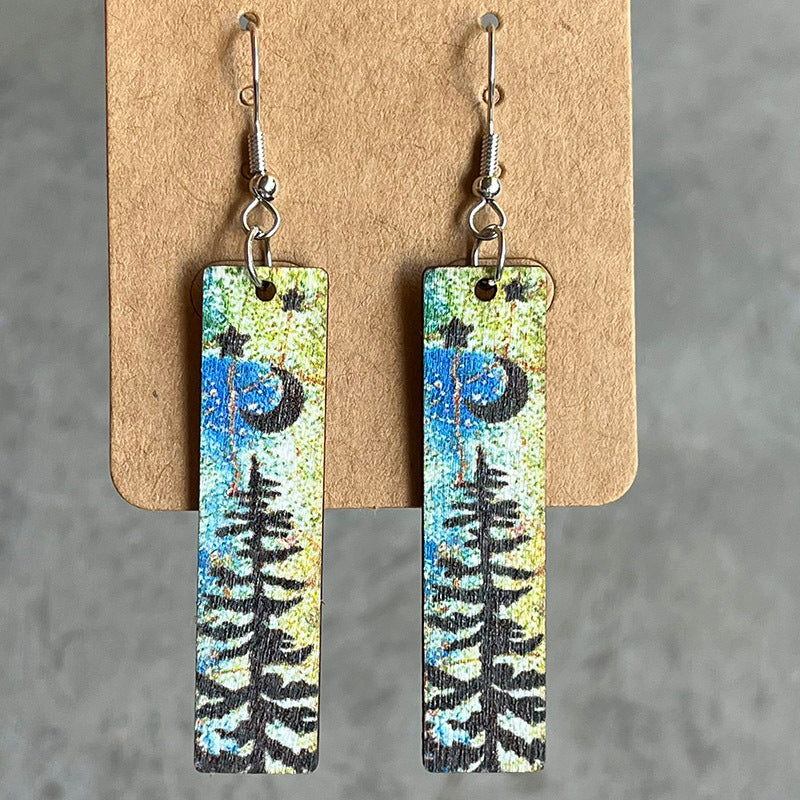 Square Shape Wooden Dangle Earrings - AllIn Computer