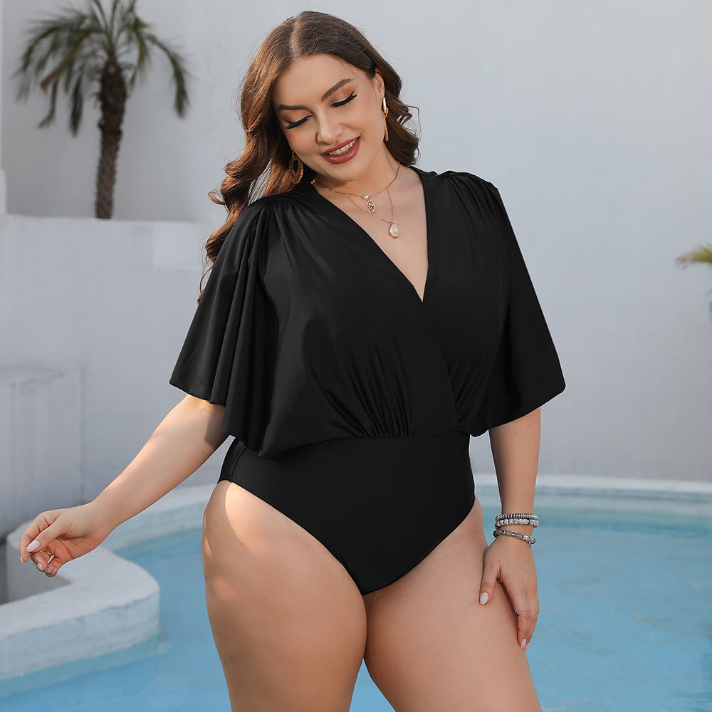 Plus Size Ruched Surplice Neck One-Piece Swimsuit - AllIn Computer