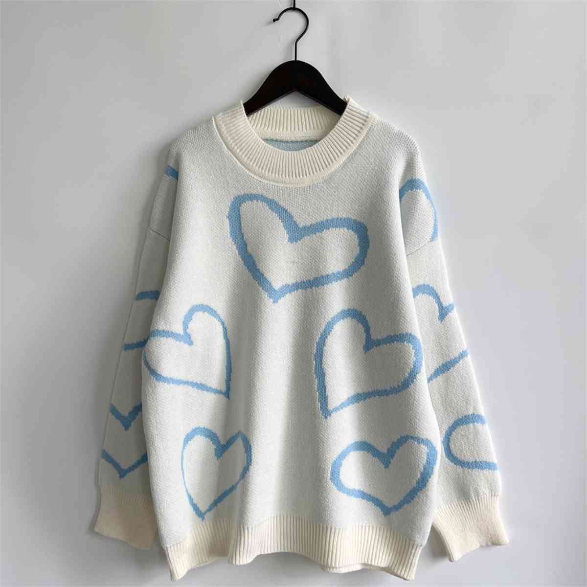 Heart Pattern Long Sleeve Sweater - AllIn Computer