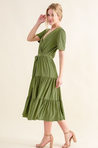 And The Why Soft Short Sleeve Tiered Midi Dress - AllIn Computer