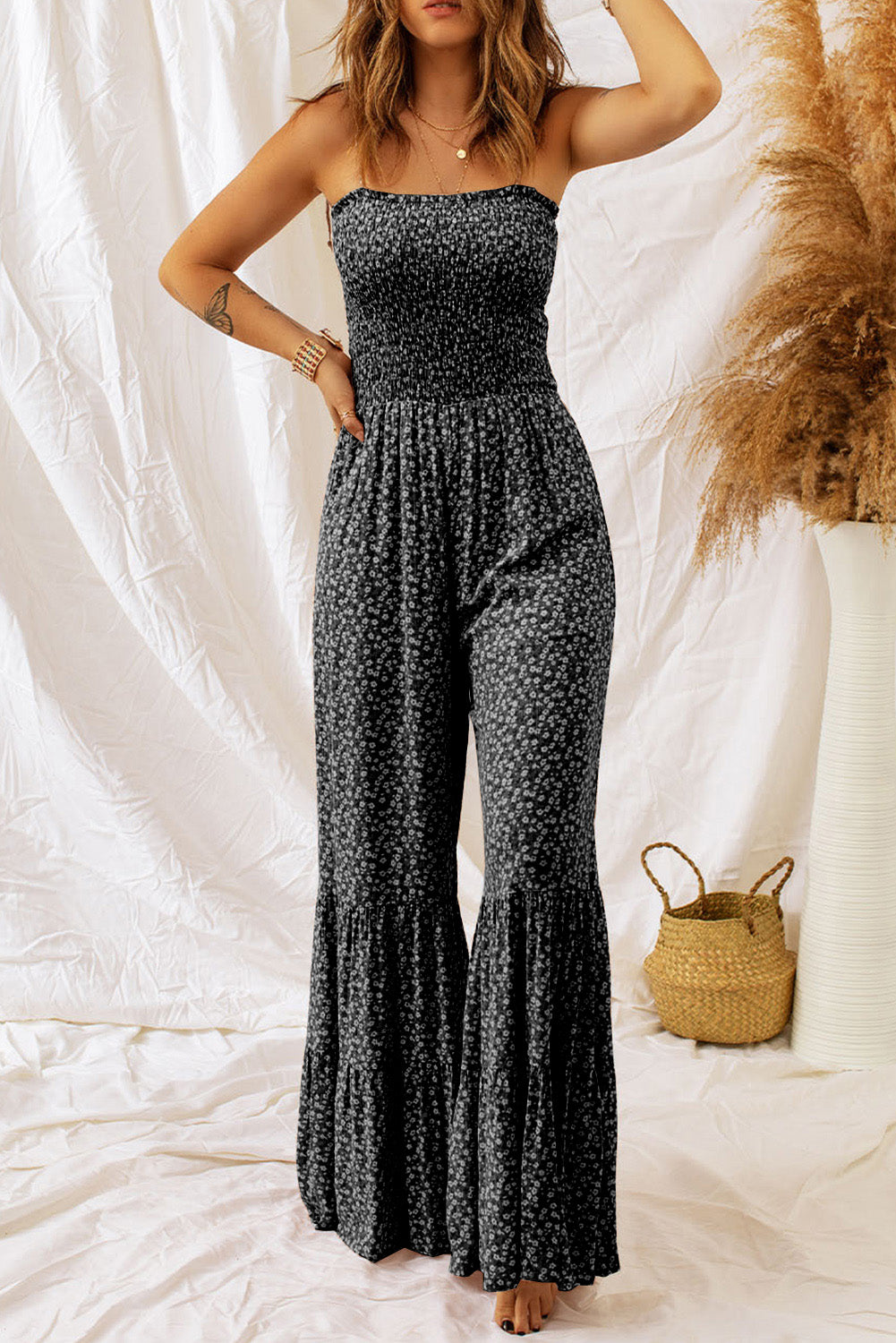 Floral Spaghetti Strap Wide Leg Jumpsuit - AllIn Computer