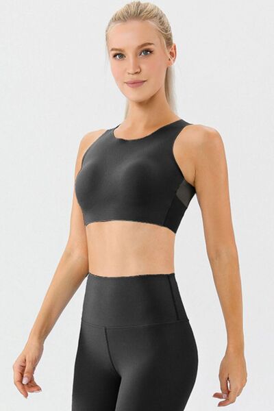 Round Neck Wide Strap Active Bra - AllIn Computer