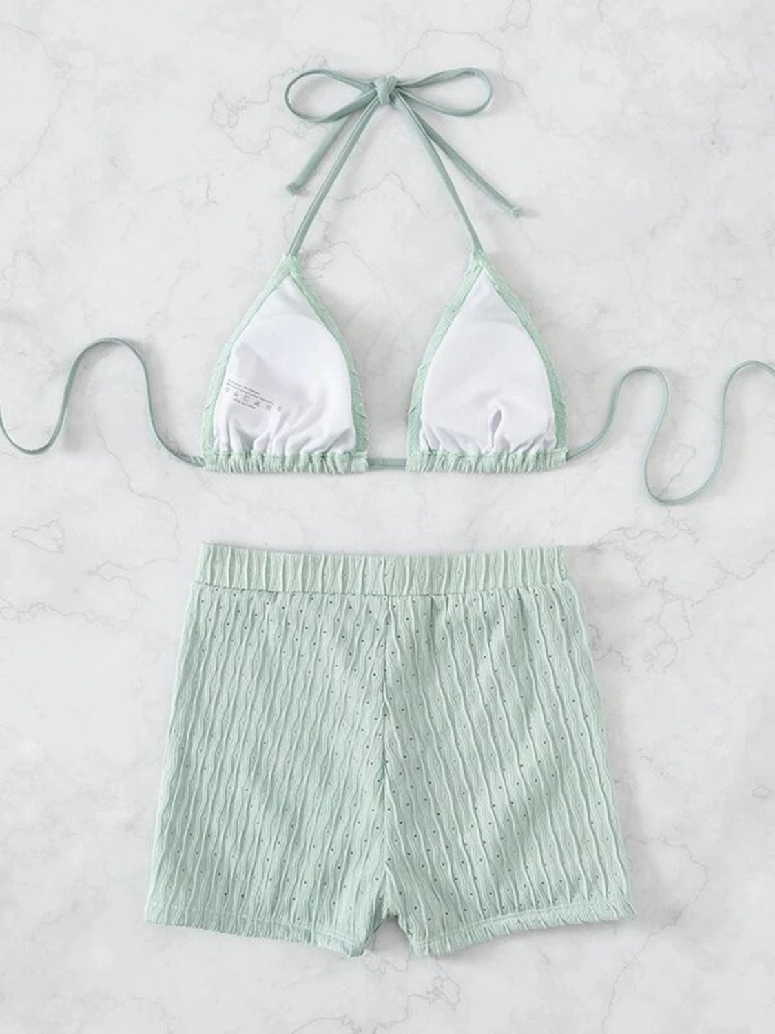 Eyelet Halter Neck Bra and Bottom Swim Set - AllIn Computer