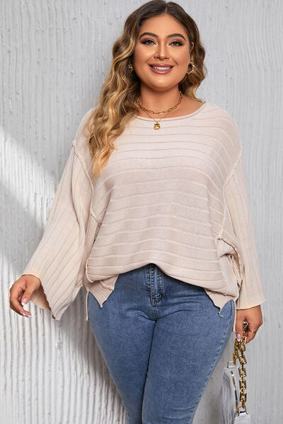 Plus Size Round Neck Exposed Seam T-Shirt - AllIn Computer