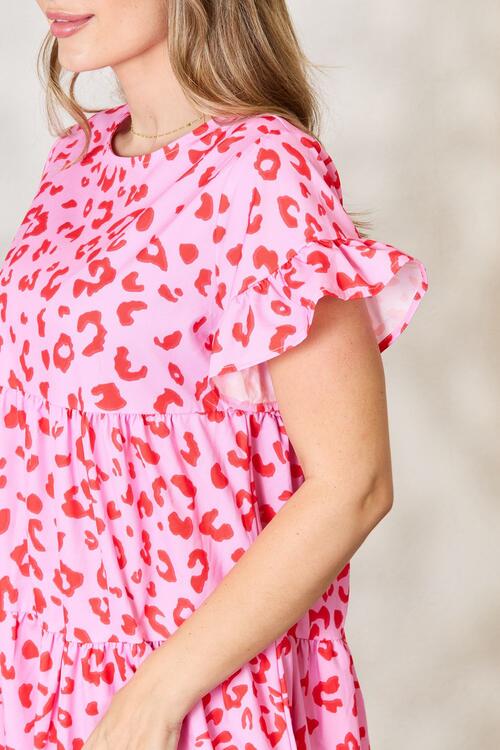 Double Take Short Flounce Sleeve Tiered Dress - AllIn Computer