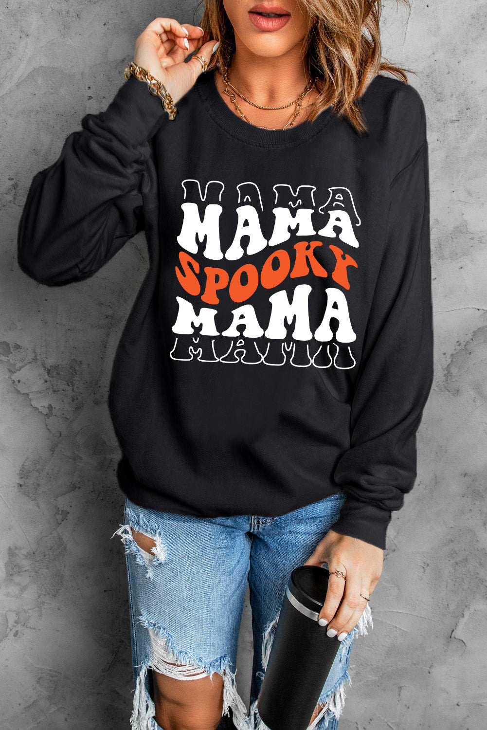 Round Neck Long Sleeve SPOOKY MAMA Sweatshirt - AllIn Computer