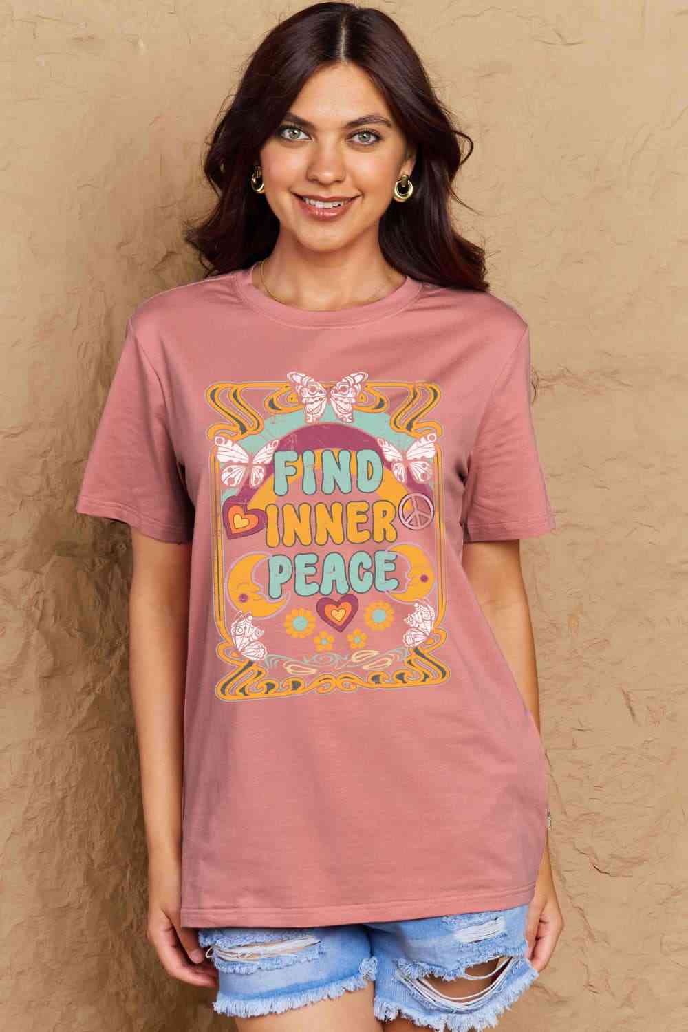 Simply Love Full Size FIND INNER PEACE Graphic Cotton T-Shirt - AllIn Computer