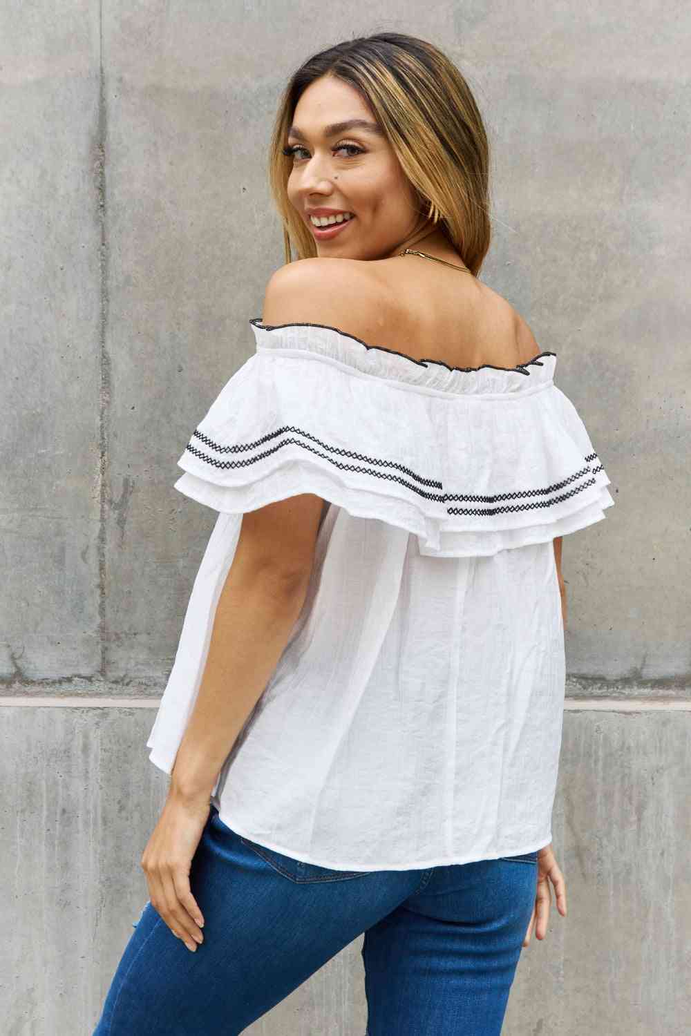 ODDI Full Size Off The Shoulder Ruffle Blouse - AllIn Computer