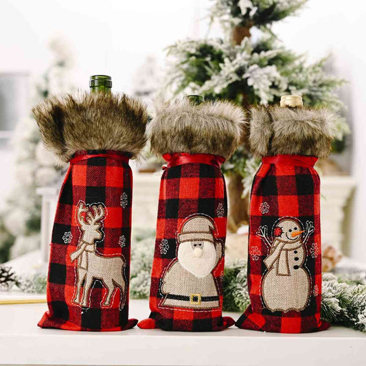 Christmas Graphic Plaid Wine Bottle Cover - AllIn Computer