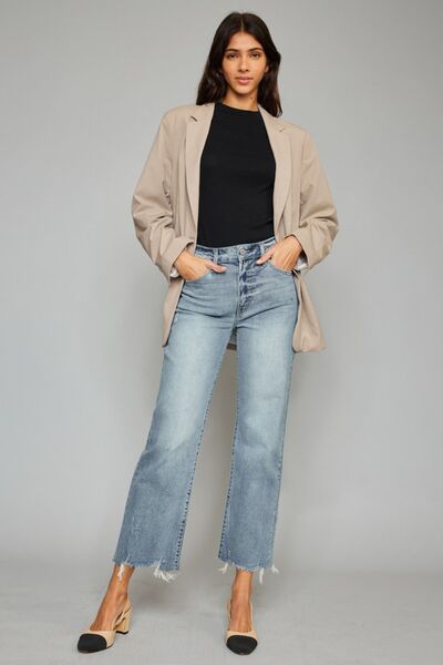Kancan High Waist Raw Hem Cropped Wide Leg Jeans - AllIn Computer