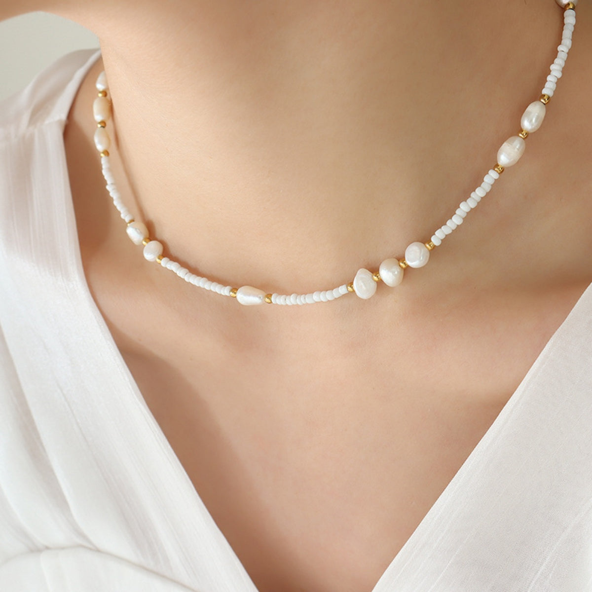 Titanium Steel Glass Bead Pearl Necklace - AllIn Computer