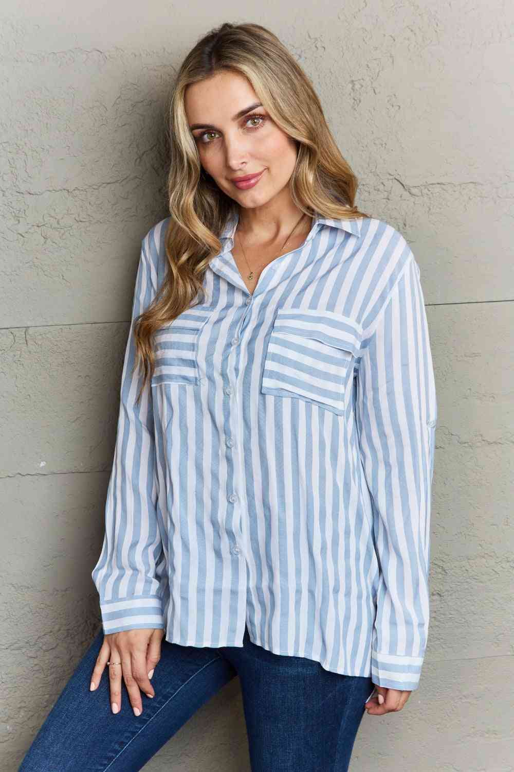 Ninexis Take Your Time Collared Button Down Striped Shirt - AllIn Computer