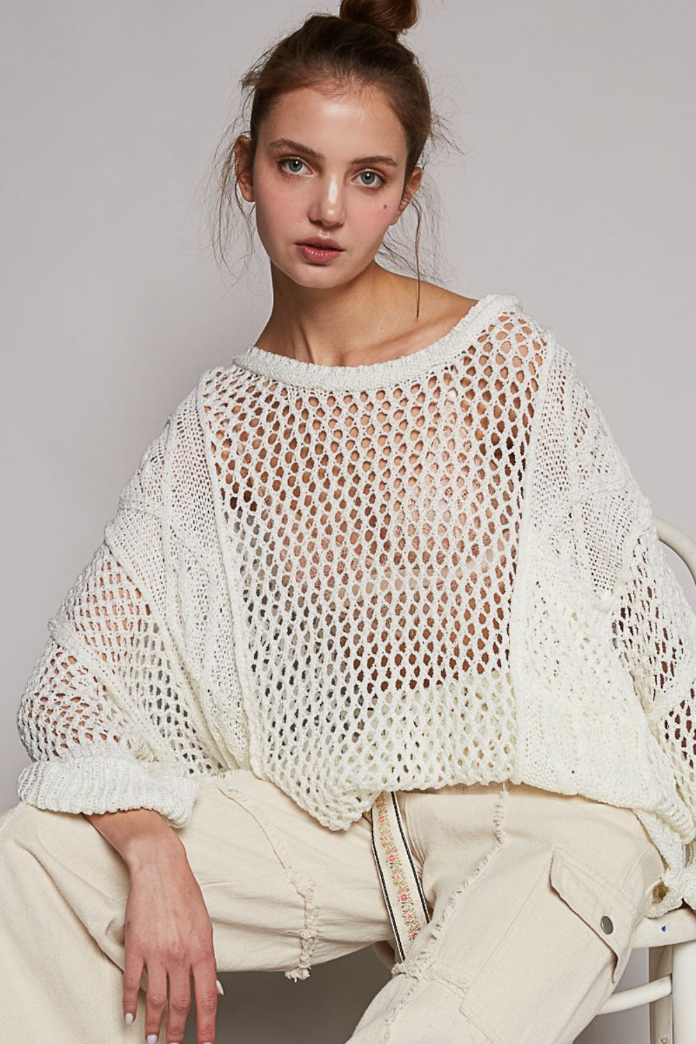 POL Openwork Long Sleeve Knit Cover Up - AllIn Computer